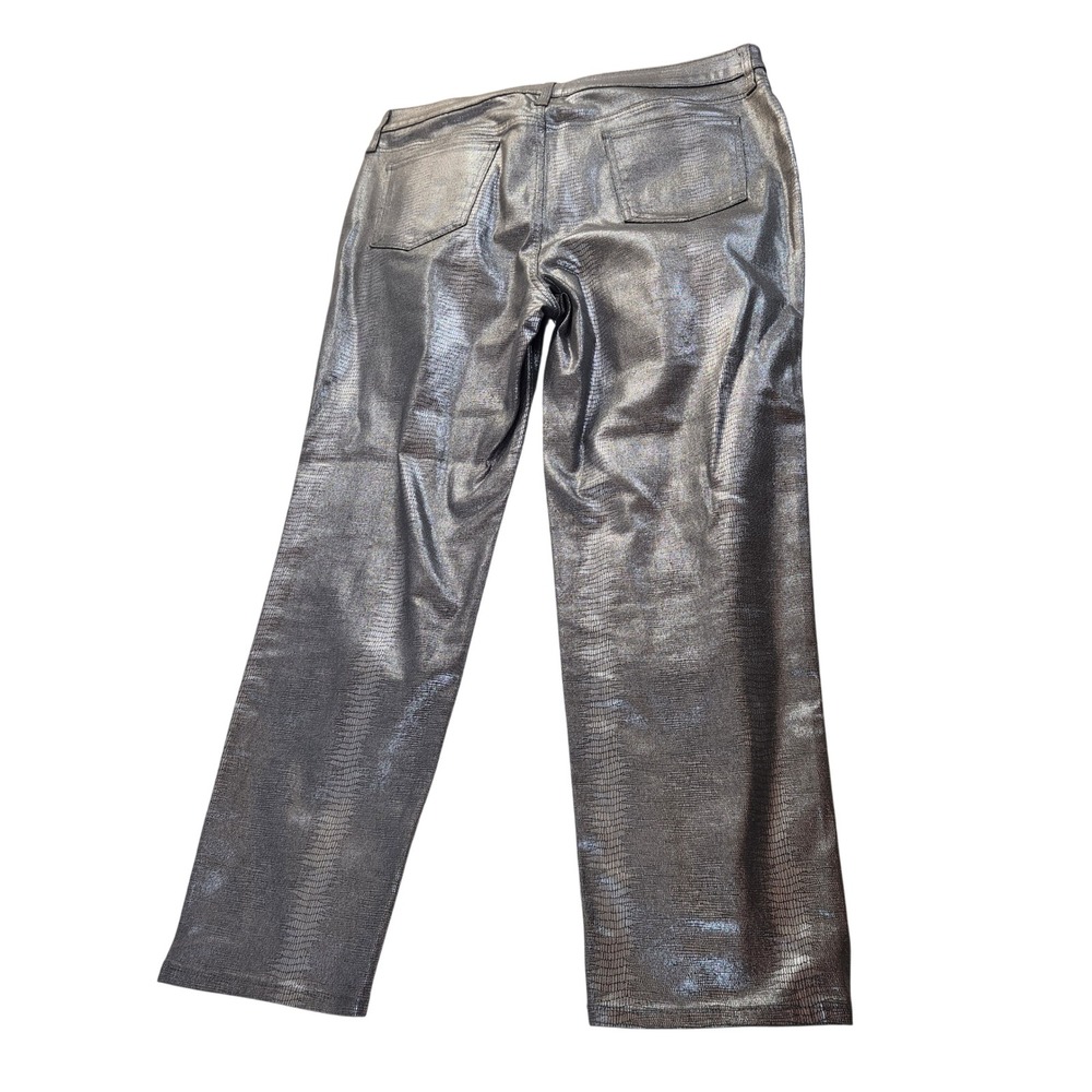Chico's Silver Metallic Snake Skin Print Straight Leg Pants Womens 3R US 16R